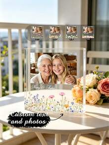 Customized Wildflower Acrylic Photo Frame, Personalized Mother's Day Decoration, Grandmother Gift. Customized Acrylic Decorations, Personalized Mother's Day Gift, Grandmother Photo Frame, Floral Acrylic Desktop Decoration, Family Keepsake. - Multicolor - View 2