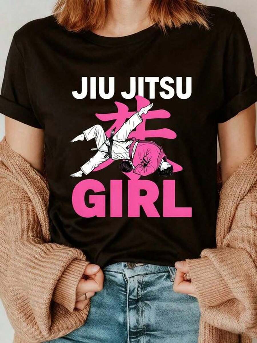 Camiseta de Jiu-Jitsu para mujer, estampado de artes marciales de manga corta, ropa casual de 100% algodón para entusiastas de Brazilian Jiu-Jitsu