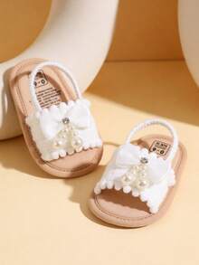 Giày sandal mùa hè cho bé gái, có nơ hoa, đế mềm, thích hợp cho váy cưới, giày tập đi cho bé sơ sinh, giày tập đi trong nôi. - trắng - Xem 4