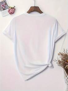 Women's Short-Sleeved Cotton T-Shirt With Sunflower And Flower Graphic Print, Ideal For Holidays, Casual Style, Round Neck, Women's Clothing. - 白色 - 查看 6