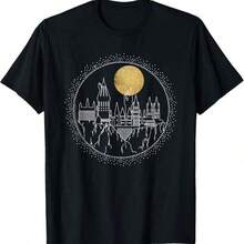 Full Moon Line Art T-shirt, konsertkläder, festivalkläder för kvinnor, T-shirt, sommarkläder, festkläder, streetstyle, kläder för varmt väder, semesterkläder, utomhuslek, vardagskläder, perfekt för fester och familjesemester. - Svart - Visa 1