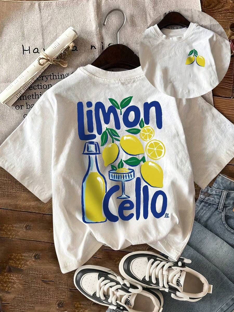 Camiseta Casual de Mujer con Estampado de Limones - Manga Corta, Cuello Redondo, Ligera, Diseño Vibrante de Limones y Helado, Perfecta para Atuendos Casuales, Ropa de Cocina con Temática de Limones| Camiseta con Diseño Divertido| Camiseta Y2k de Tela Ligera - Blanco - Ver 1