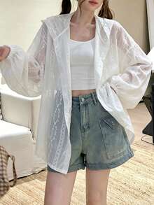 Women's Lace Patchwork Thin Breathable Lightweight Cardigan Sunscreen Jacket, Versatile For Summer, Random Design White - White - View 2