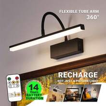 wamblz Đèn tường LED sạc pin, đèn treo tường linh hoạt có thể điều chỉnh, chiều cao 40cm, có chức năng hẹn giờ điều chỉnh độ sáng, đèn tường trong nhà không dây, đèn chiếu tranh màu đen. - Đen - Xem 1