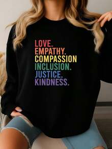 Love, Empathy, Compassion, Inclusion, Justice, Kindness T-Shirt, LGBTQ T-Shirt, Gay Pride T-Shirt, Equal Rights T-Shirt, Inspirational, Pride Month Gift Sweatshirt - 黑色 - 查看 2