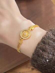1 chiếc vòng tay hình la bàn xoay tròn đính đá Zirconia thời trang và thanh lịch, hình mắt mèo, thích hợp cho các lễ hội, sự kiện và dịp đặc biệt. - Vàng - Xem 5