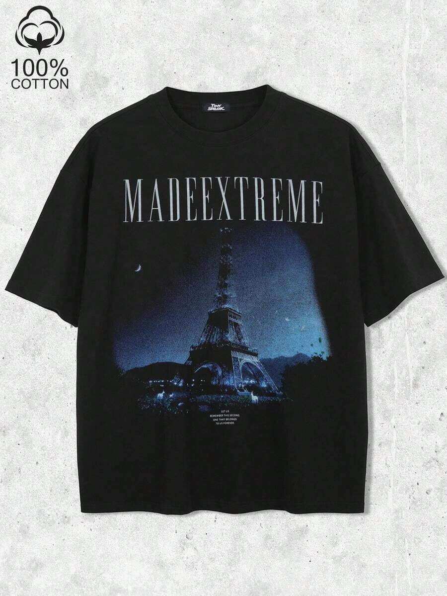 Tiny Spark Camiseta gráfica vintage con estética negra de la Torre Eiffel de París - Negro - Ver 1