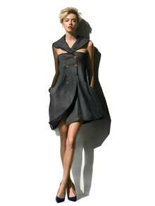 Fashionable Short Dress For Women, Cape Collar With Cutouts, Double-Breasted Button Closure, Pockets, Flattering Design, Perfect For Casual, Daytime And Office Looks - 中等水洗藍 - 查看 3