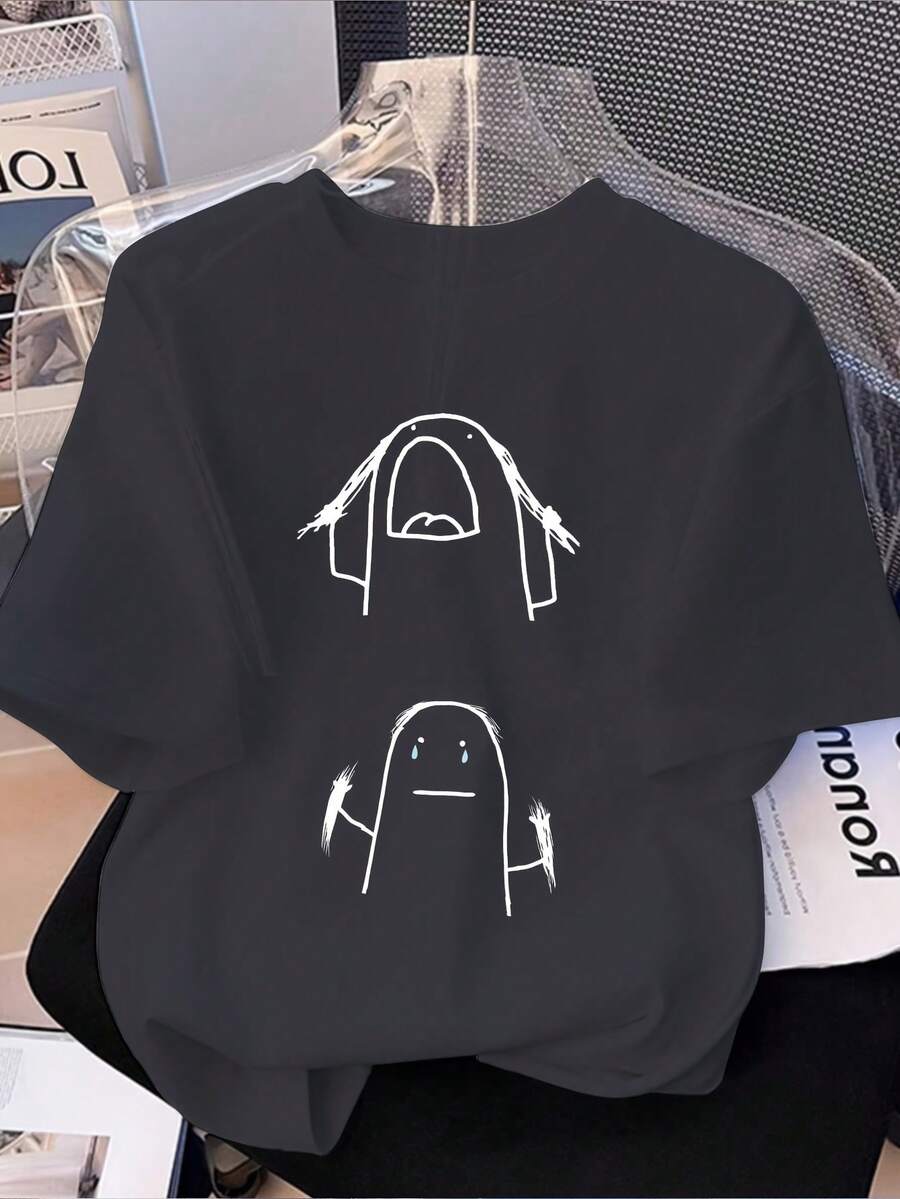 Estampados Adorables con Frases Divertidas y Relacionables para Camisetas de Moda Casual de Verano para Mujer con Cuello Redondo - Negro - Ver 1