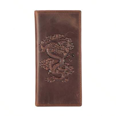 Vintage Genuine Leather Long Wallet Classic Embossed Clutch Bag Multifunctional Coin Purse Simple Card Holder