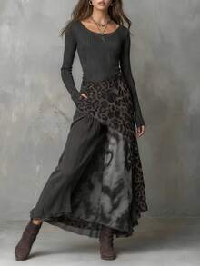 Casual Dress With A Full Skirt, Leopard Print, And Elastic Waistband, New 2026 Collection - 黑色 - 查看 3