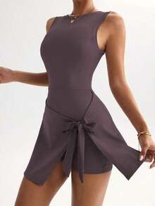 Falda deportiva 2 en 1 antidestellos, elegante y casual para golf y tenis, de estilo básico sin mangas, de nueva moda, con cinturón de cintura alta, estilizadora, sexy y ajustada, de estilo universitario, sin espalda, para deportes, fitness y yoga - Morado - Ver 5