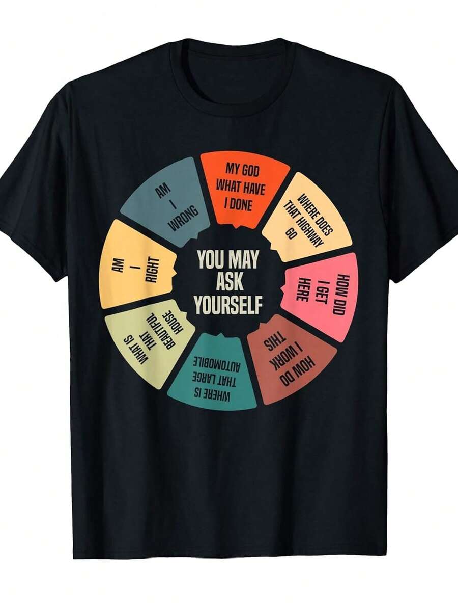 Camiseta de hombre con estampado de letras de canciones retro de los años 80 - Camiseta vintage con estampado del título de una canción de la banda Talking Heads, con el diseño 'You Might Ask Yourself', camiseta casual de manga corta, ideal para el uso diario, un regalo nostálgico para los fans de la música, con un divertido tema de preguntas y respuestas, camiseta estampada para hombre, camiseta de ropa para hombre, camiseta estampada para hombre, top estampado para hombre, camiseta para hombre, camiseta divertida, ropa para hombre, blusas para mujer, blusas, blusas casuales para mujer, blusas casuales para mujer, tops para mujer, tops, unisex. - Negro - Ver 1