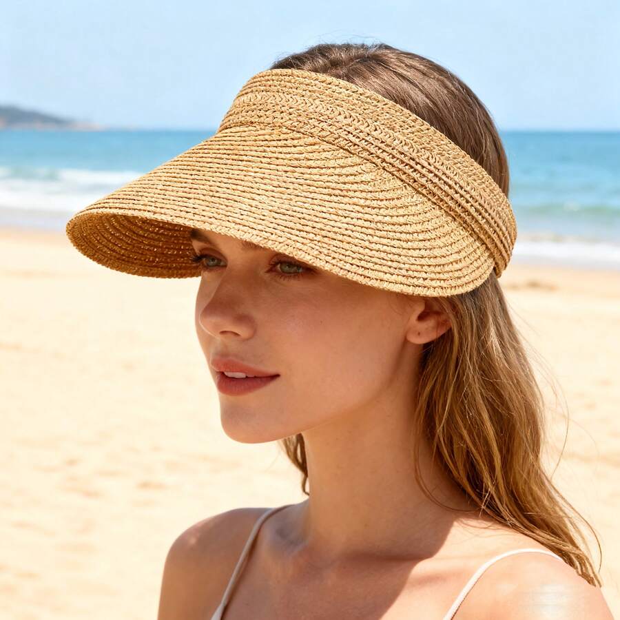 Summer Straw Sun Hat, Wide Brim Beach Hat, Foldable Travel Sun Hat