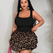 Slayr Vintage Leopard Print Plus Size 2 Pieces Set, Suitable For Vacation, Music Festival - Multicolor - Ver 7