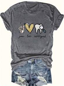 Tallas Grandes, Blusa de Manga Corta con Cuello Redondo para Mujer - Corte Holgado Casual, Adecuada para Primavera y Verano, Ropa Casual, Blusas Cómodas Lavables a Máquina (No - Gris Oscuro - Ver 6