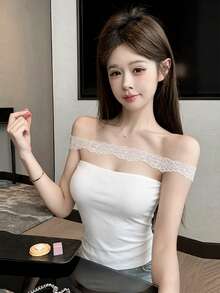 Áo kiểu nữ phối ren, thích hợp mặc thường ngày, đa năng, thích hợp cho buổi hẹn hò. - trắng - Xem 3