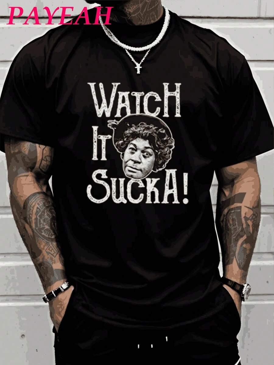 PAYEAH Watch Lt Sucka T-Shirt (Single Piece) 100% Cotton 220g Heavyweight Cotton T-Shirt Q2MQ - 黑色 - 查看 1