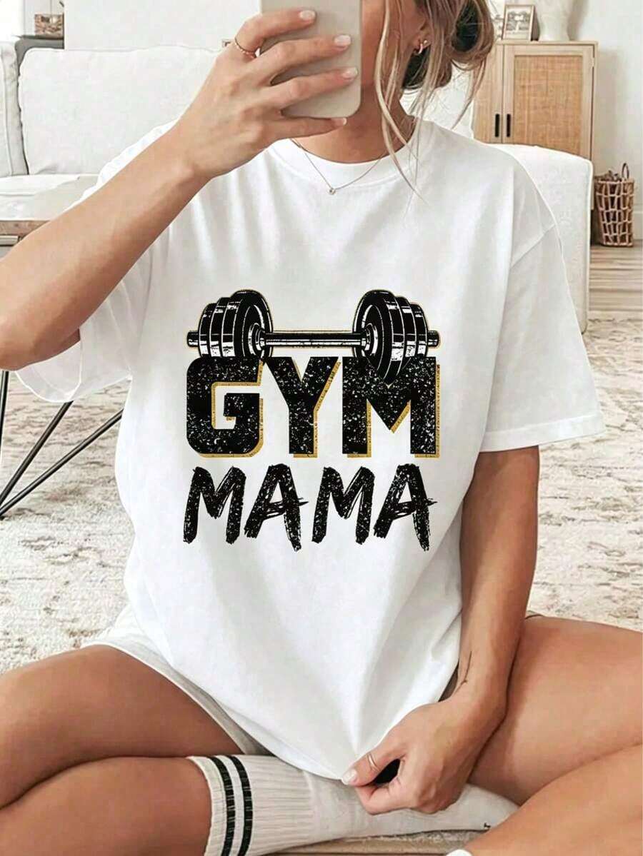 Camiseta 100% Algodón para Mamá Gimnasta, Entrenamiento, Fitness, Levantamiento de Pesas, Ropa de Verano para Mujer - Blanco - Ver 1