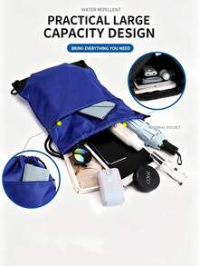 1pc Large Capacity Drawstring Backpack, Suitable For Outdoor Activities, Fitness, Equipment Storage, Gift Bag, Outdoor Travel, Toiletry Bag, Football And Basketball Bag - Multicolor - View 9