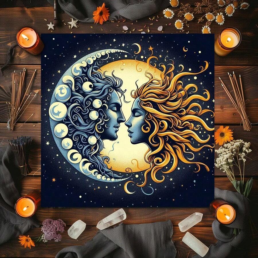 1 chiếc khăn trải bàn bói bài Tarot họa tiết huyền bí, mặt trăng tím, rắn, hoa, khăn trang trí bàn thờ, phù thủy, chiêm tinh học, bộ bài tiên tri, quà tặng. - Nhiều màu - Xem 1