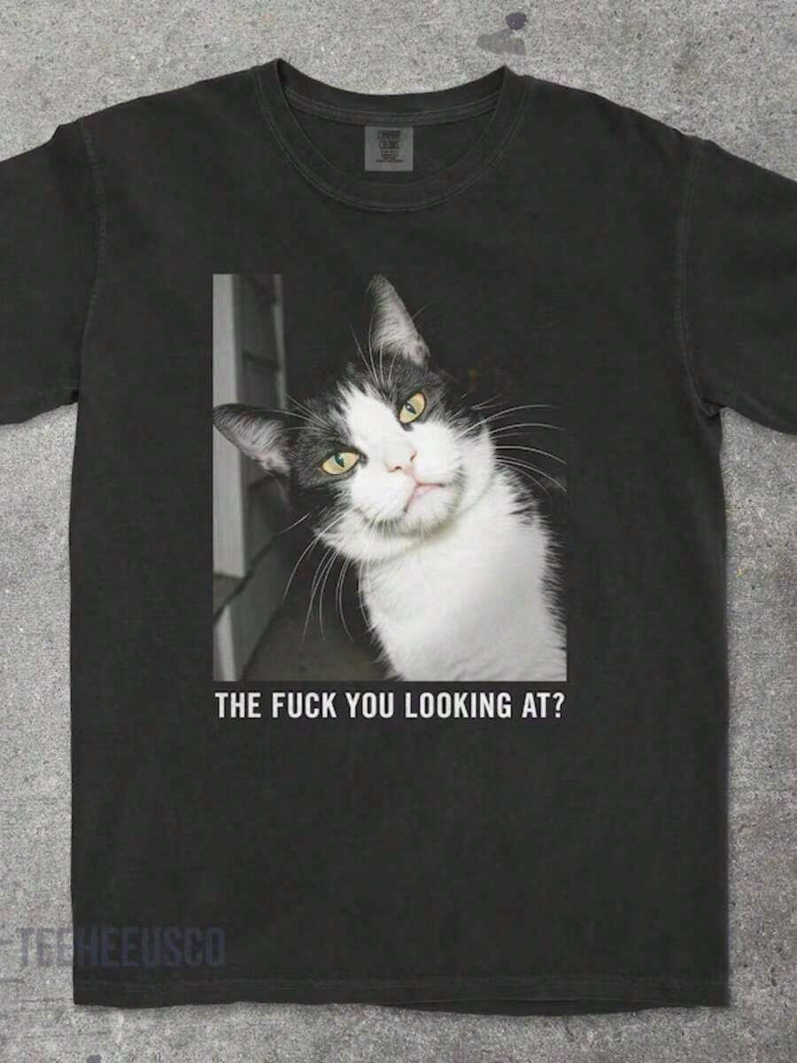 1 Piece Funny Cat T-Shirt With "Strawberry Jams But My Don't" Print, Cat Mom T-Shirt, Funny Cat Meme T-Shirt, Gift For Cat Lovers, Vintage, 180g 100% Cotton - 黑色 9 - 查看 1