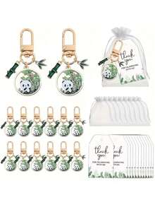 30pcs/15pcs "Panda Forest" Themed Keychain Gift Set – Featuring Cute Cartoon Panda Designs And Bamboo Elements, This Set Is The Perfect Choice For Birthdays, Animal-Themed Parties, Weddings, Themed Gatherings, And More. - One Size Fits All - View 1