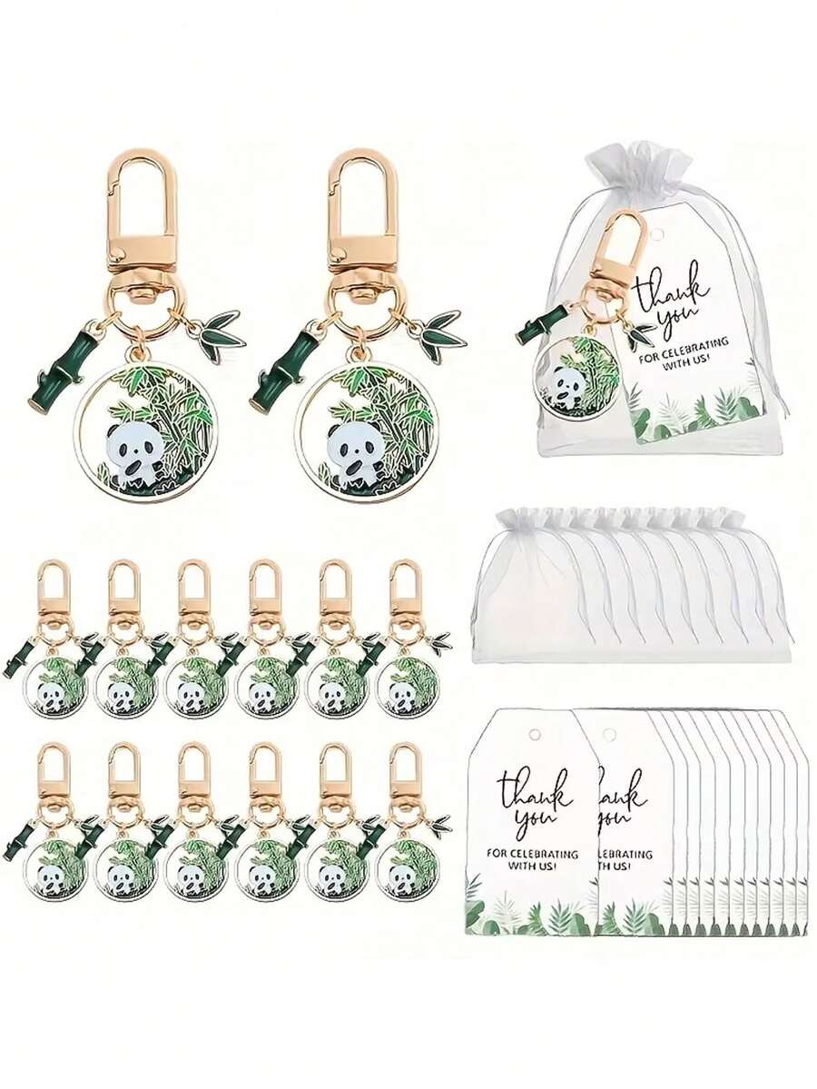 30pcs/15pcs "Panda Forest" Themed Keychain Gift Set – Featuring Cute Cartoon Panda Designs And Bamboo Elements, This Set Is The Perfect Choice For Birthdays, Animal-Themed Parties, Weddings, Themed Gatherings, And More. - One Size Fits All - View 1