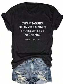 Camiseta Casual para Mujer, Elegante, con Estampado de Letras, Cómoda, a la Moda, de Manga Corta, Cuello Redondo, para Uso Diario, 100% Algodón, Resistente - Negro - Ver 2