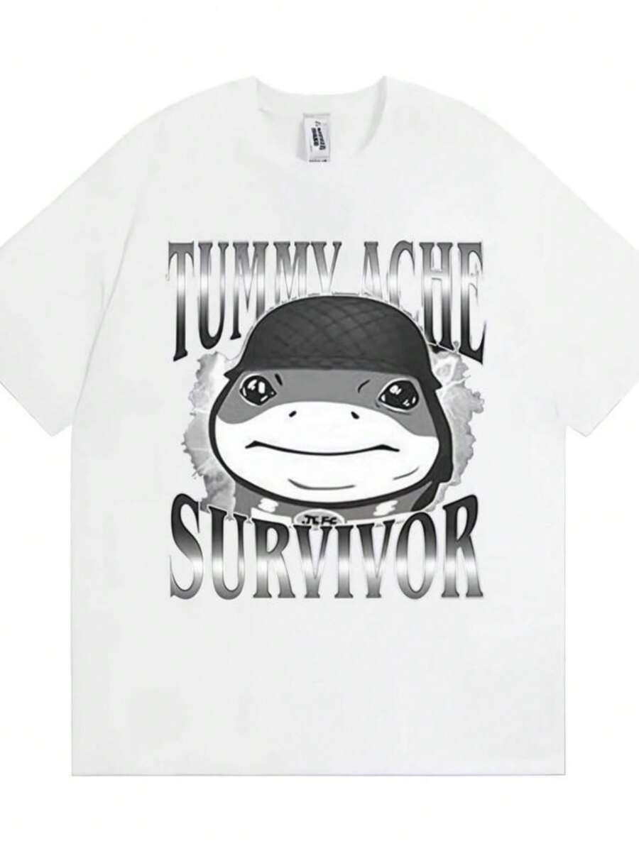 2026 Funn Tummy Ache Survivor Jeff The Land Shark Helmet Meme T Shirts Men Women Fashion Humor Vintage Short Sleeve Oversized T-Shirt - 白色 - 查看 1