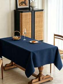 1pc Solid Color Rectangular Polyester Plain Tablecloth, Suitable For Kitchen, Dining Room, Coffee Table, Dining Table, Wedding, Gathering, Birthday Party Decor - Navy Blue - View 3