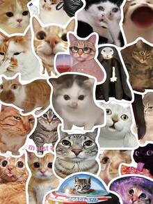 50pcs Funny Cat Expression Stickers, Suitable For Scrapbooking, Diary, Notebook, Tablet, Water Bottle, Phone Decoration - Multicolor - View 1