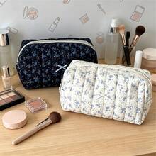 Black Floral Pattern Minimalist Cosmetic Bag, Portable Cute Makeup Pouch For Students And General Use - Multicolor - View 3