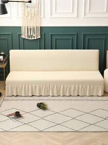 Solid Color Sofa Bed Cover, Polyester Elastic Full Wrap Sofa Slipcover, Suitable For Armless Sofa, Minimalist & Fashionable, Suitable For All Seasons - Beige - View 5