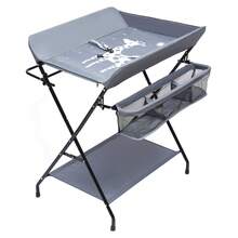 Foldable Baby Changing Table With Storage Compartments & Drying Rack Cartoon Print Oxford Fabric - Dark Grey - View 6