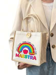 時尚女款手提包，彩虹圖案與「Maestra」印花 - 教師節或開學禮物的完美選擇。多功能購物袋、托特包、旅行盥洗包、便攜化妝包、沙灘包；適用於辦公室、學校、度假、聚會，也適合作為生日禮物、旅行紀念品、節日禮物、婚禮配件 - 彩色 - 查看 13