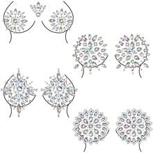 LLOUSSAK 4 Pairs Rhinestone Pasties, Crystal Nipple Tassels Women, Nipple Covers Sexy Jewelry Non Piercing For Body - Silver - View 9