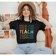 Camisetas para Maestras, Camisetas para Regreso a Clases, Camisetas Divertidas para la Vida Profesional en el Jardín de Infancia, Camisetas de Agradecimiento, Camisetas Casuales de Cuello Redondo - Negro - Ver 5