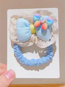 Bộ 1/2 chiếc dây buộc tóc nơ ren cho thiếu nữ, dây buộc tóc trang trí hoa dễ thương, dây buộc tóc nơ bằng vải thủ công, phụ kiện tóc co giãn ngọt ngào phù hợp cho phong cách hàng ngày, đi học và thường ngày. - Nhiều màu - Xem 6