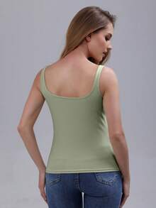 Camisola acolchada de unicolor versátil y casual - Verde - Ver 2