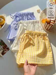 Set de 3 pantalones cortos casuales sueltos con cordón en la cintura para mujer - Multicolor 5 - Ver 1