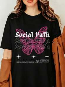 Strays Kidss Social Path K-Pop Butterfly Graphic Letter Print Black T-Shirt, Social Path Graphic Tee, Unisex Merch - Black - View 6