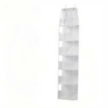 A Door-Mounted Yarn Storage Organizer Designed For Knitting And Crochet, Featuring 6 Transparent Plastic Bags And 2 Large Hooks - White - View 10