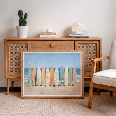 1pc Colorful Surfboard Art Print, Vintage Beach Decor, Muted Surfboards Beach Art Print Poster, Boho Minimalist Art, Coastal Beach House Decor Surfer Gift, Coastal Home Decor, No Frame
