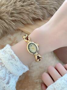 1 buah Jam Tangan Wanita Warna Emas/Hijau, Desain Dial Kecil Minimalis Terbaru, Elegan & Modis, Mesin Quartz, Cocok Untuk Pemakaian Sehari-hari/Pesta - Emas - View 7