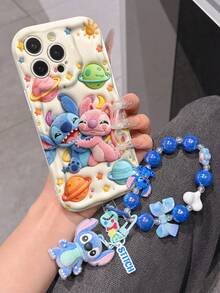 Disney Has Authorized, Phone Case - Chain Set, The Stitch Lilo & Stitch 3D Phone Case Plus A Silicone 3D Stitch Bracelet With Metallic Ring Removable Bracelet, Stitch And Angel Pattern, Compatible With Iphone17/16/15/14/13/12/11/XS/XR/X Plus Pro Max, A Stylish Cartoon Phone Case, The Perfect Gift Choice, Phone Protection, Durable Phone Cover, Great Gift For Friends And Family. - 白色 - 查看 2