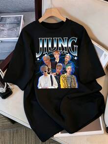 2026 T-Shirt, Vintage Graphic T-Shirt P1Harmony JIUNG, Oversized Casual T-Shirt P1ece Fans, Retro Streetwear Top 2001, Retro K-Pop Idol Bootleg Style Oversized T-Shirt, Vintage Graphic Print T-Shirt, Short Sleeve Loose Casual Top, K-Pop Fan Merchandise, Black Streetwear T-Shirt For Fans, Vintage Graphic K-Pop Star T-Shirt, Oversized Short Sleeve T-Shirt With Retro Lightning Bolt Letter Print, Black Casual Crew Neck Top, Gift For Streetwear Style Idol Fans, Comfortable Loose Fit Cotton Blend T-Shirt For Women And Men. - Black - View 6