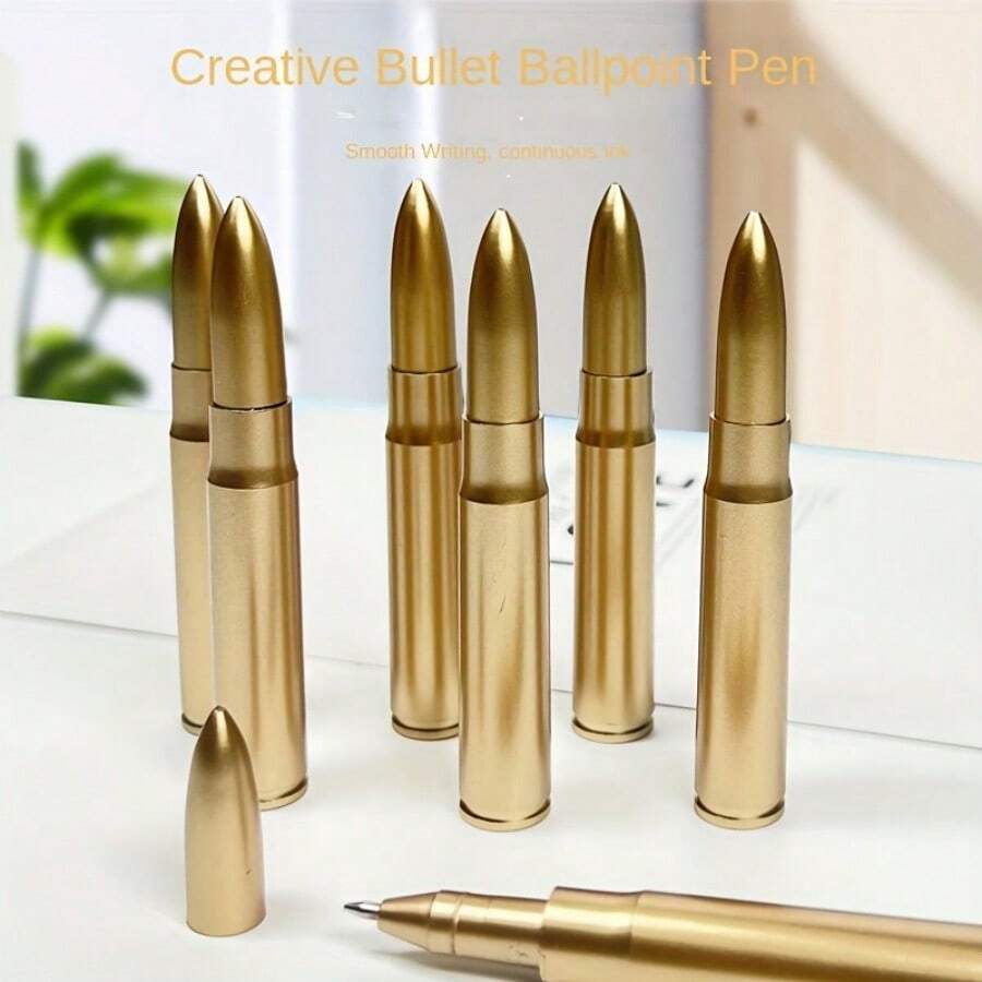 15pcs Creative Realistic Bullet Shaped Neutral Pens, Retro Metal Bullet Pens, 0.7mm Black Smooth Writing Pens, Realistic Bullet Shaped Ballpoint Pens, Creative Unique Bullet Pens, Student Office Fun Writing Stationery, Practical Writing Pen And Desktop Decor, Suitable For Students, Office Workers, Also As Creative Gift For Military Enthusiasts - Bullet Pen - View 1