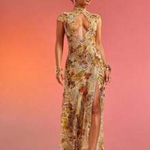 Haute Abstract Floral Animal Print Lace Mesh Dress Vacation Dress - Multicolor - Ver 1