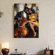 Enmarcado Póster de lienzo con marco de  para pareja elegante en 2D, 1 pieza, , pintura romántica con temática musical para el Día de la Madre, regalo de San Valentín, decoración del hogar para interiores y exteriores (estilo moderno/clásico/art déco), decoración africana para el hogar, acento artístico para la habitación. - Enmarcado - Ver 2